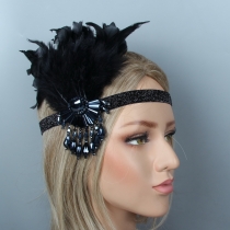 Fringe feather headband The 1920s feather headdress crystal headband
