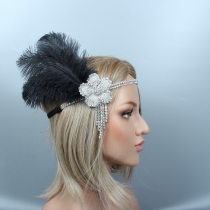 Hot selling ostrich feather headband fancy dress ball headwear gatsby headband