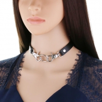 Personality simple PU leather interlocking collar fashion belt buckle collar punk Harajuku sexy ring necklace choker