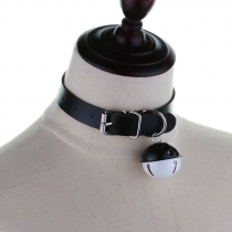 Simple personality punk Gothic PU leather collar choker trend colorful two-color bell pendant collarbone necklace