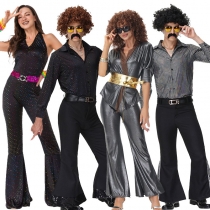 Halloween costume adult retro Euro-American 70s disco costume couple outfit hippie dance party show