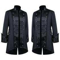 Euramerican men's steampunk medieval tuxedo Gothic Victorian stand-up collar coat uniform