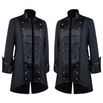 Euramerican men's steampunk medieval tuxedo Gothic Victorian stand-up collar coat uniform
