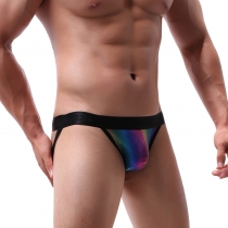 Rainbow men's doubles personality low waist buttock showing large size U convex pouch briefs