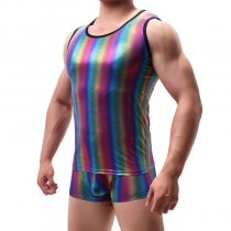 Men's vest rainbow personality casual high elastic gymnastics suit crewneck