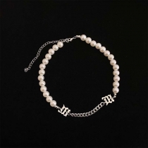Korean personality pearl chain splicing necklace choker Choker