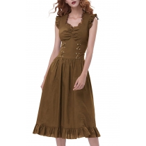 Explosive European and American large size steampunk Gothic Victorian ruffled dress sleeveless women