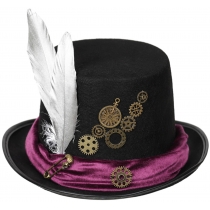 Explosive steampunk top hat gear flannel feather retro heavy industry hat headwear