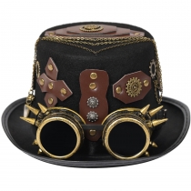 Explosive steampunk top hat rivet belt hat Goth glasses retro heavy industry hat headwear