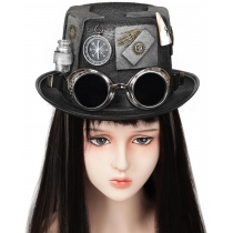 Explosive steampunk top hat Medicine bottle horn gear Goth goggles retro Heavy industry headwear