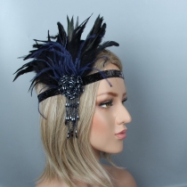 Black Feather Crystal headdress Feather headband Gatsby masquerade headband