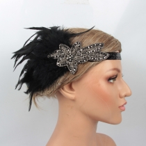 Hot selling black feather Hair headband Feather retro headband Gatsby masquerade headband