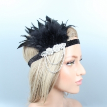 Pure handmade black feather headdress terrific gatsby headband party headdress