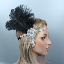 Hot selling ostrich feather headband fancy dress ball headwear gatsby headband