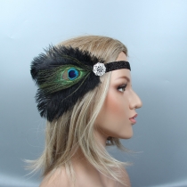 Black ostrich Hair Elastic headband Retro Gatsby feather hair accessories Headdress PROM headband