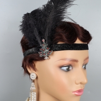 2023 Black Feather Christmas Tree Crystal headdress feather headband gatsby party headband 1970s headband