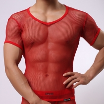 Large mesh short sleeve men's underwear inside wear yoga bodybuilding T-shirt thin style breathable men's short sleeve