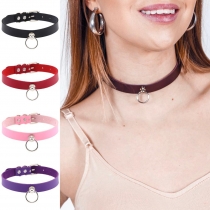 Japanese and Korean Harajuku soft sister simple O-ring circle collar necklace Punk Goth PU leather neck strap clavicle chain
