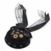 Dark steampunk gear small top hat Mechanical bow lace small hat headwear Holiday party hairpin