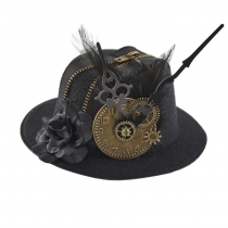 Steampunk vintage zipper gear Goth feather dial pointer small Top Hat Halloween show hairpin hair accessories