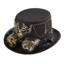 Steampunk Magic Hat Halloween Deer Head Retro Top hat Heavy Metal Industrial goggles Goth performance props