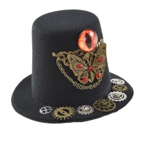 vintage Steampunk Black Gear small top Hat hair accessories Goth Demon Eyeball small hat edge clip headdress