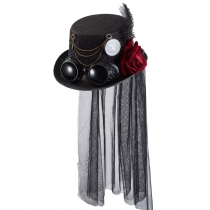 Lolita Rose Lace veil hat Steampunk Top Hat Feather Goth Goggles Retro headdress