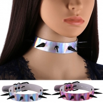 Original personality exaggerated laser skin luminous collar necklace street shot nightclub Wild rivet pointed nail neck chain neck strap