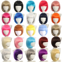 cosplay nightclub performance Bar diagonal bangs Female short hair pink rice white blue bobo Bob wig