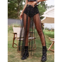 Europe and the United States hot nightclub sexy see-through pleated skirt lace wrap hip skirt mesh high waist skirt