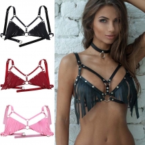 Explosive leather fringe halter bra Punk Bikini adjustable tank top Strap Strap Belt for women