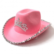 Feather border letter cowboy hat Sequins pink Western cowboy hat Pink crown cowboy hat