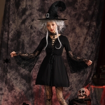 Halloween Clothing Dark Gothic Tomolita Hook Hood Witch Witch Witch's clothes net yarn open chest skirt