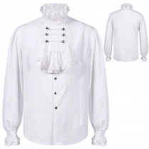 European and American men's lace collar solid color long-sleeved shirt Medieval steampunk performance clothing inner top