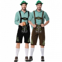 Embroidered Men's Beer Suit Overalls Suit German Beer Party Wear Plaid Shirt