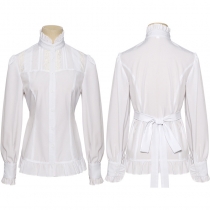 Victorian shirt women's Gothic shirt retro long -sleeved folded top