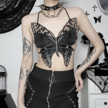 Summer new European and American style design sense street tide people Dark butterfly lace camisole top