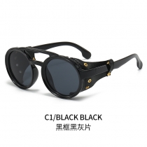 New steam punk sunglasses men in European and American fashion leather edge decorative tide round box sunglasses women
