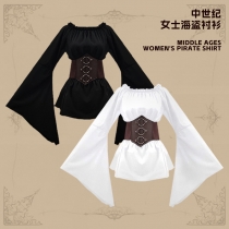 European and American Medieval Renaissance long -sleeved shirts Bulin Top Halloween Stage Performance Pirate Pirate Shirt Woman