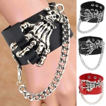 European and American retro men's leather skull ghost claw bracelet domineering exaggerated punk non -mainstream PU leather bracelet ​