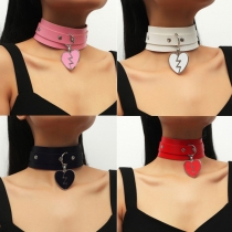 Harajuku rock lightning peach heart pendant neck rim heart broken love double -layer cortex neck with collarbone chain