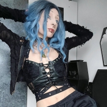 Spring 2024 new small vest Diablo street wild punk leather rivet camisole female top girl