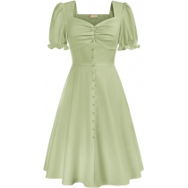 Women's 2024 summer bubble short -sleeved hut dress retro 20th century party skirt