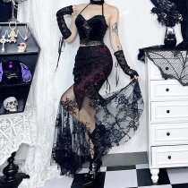 Spring 2024 new sexy hot girl long skirt Dark wind gothic gothic stitching fishtail half skirt female