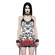 Spring 2024 new cross -border European and American sexy spicy girl suspenders skull print dress women's clothing women