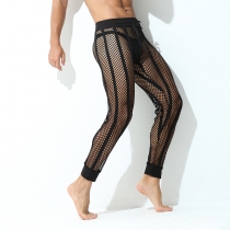 Summer casual men's long trousers bleaching foot tie sleep pants wide waist strap hollow mesh stripe sexy sports pants