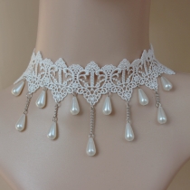 Bride's wedding accessories necklace Ms. White tassel pearl lace trendy neck chain