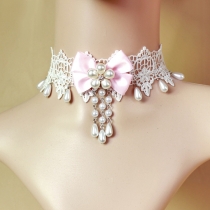 New white lace pearl collarbone neck neck chain with dress accessories wedding jewelry