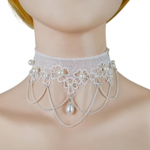 New bride accessories white necklasses pearl handmade lace female necklace