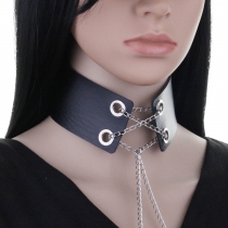 Sweet and cool metal chain strap neck decorative PU leather collar cute punk hot girl Harajuku style neckline